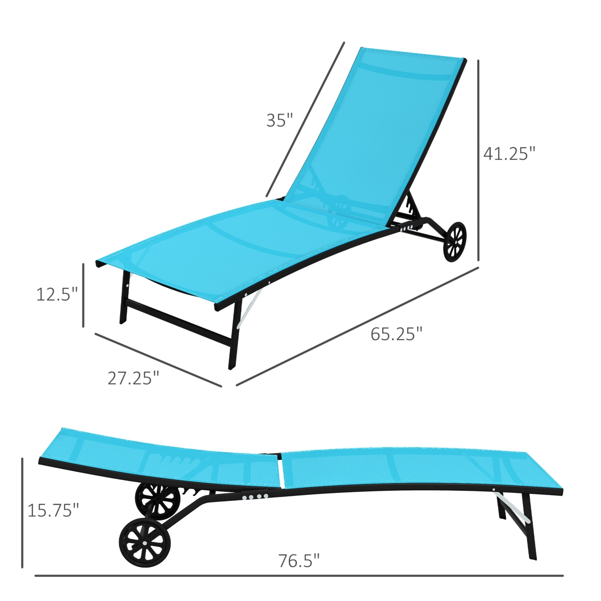Outsunny Chaise Lounge Chair Patio Lounger with Two Wheels Set of 2 Dark- Blue