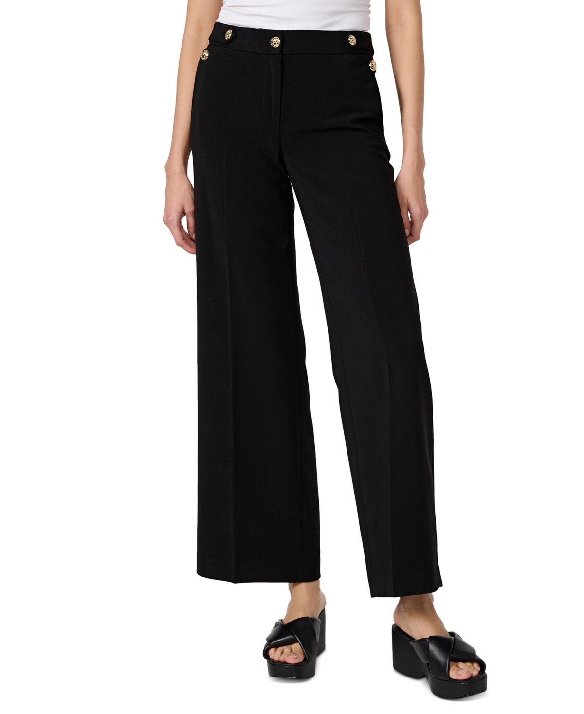 Shop Karl Lagerfeld Women's Button-detail Suit Pants In Black