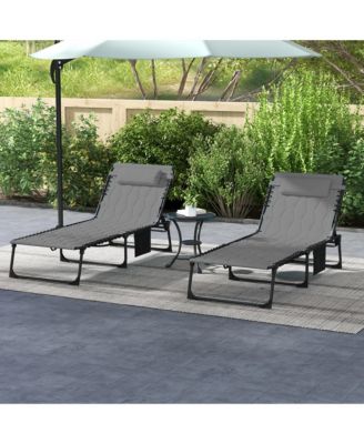 Folding Chaise Lounge, Padded Reclining Tanning Chair, Black