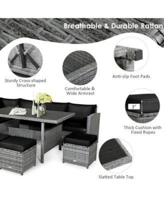 7 Pieces Outdoor Wicker Sectional Sofa Set with Dining Table