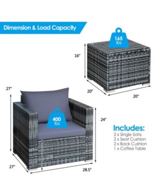 3 Pieces Patio Rattan Furniture Bistro Sofa Set with Cushioned