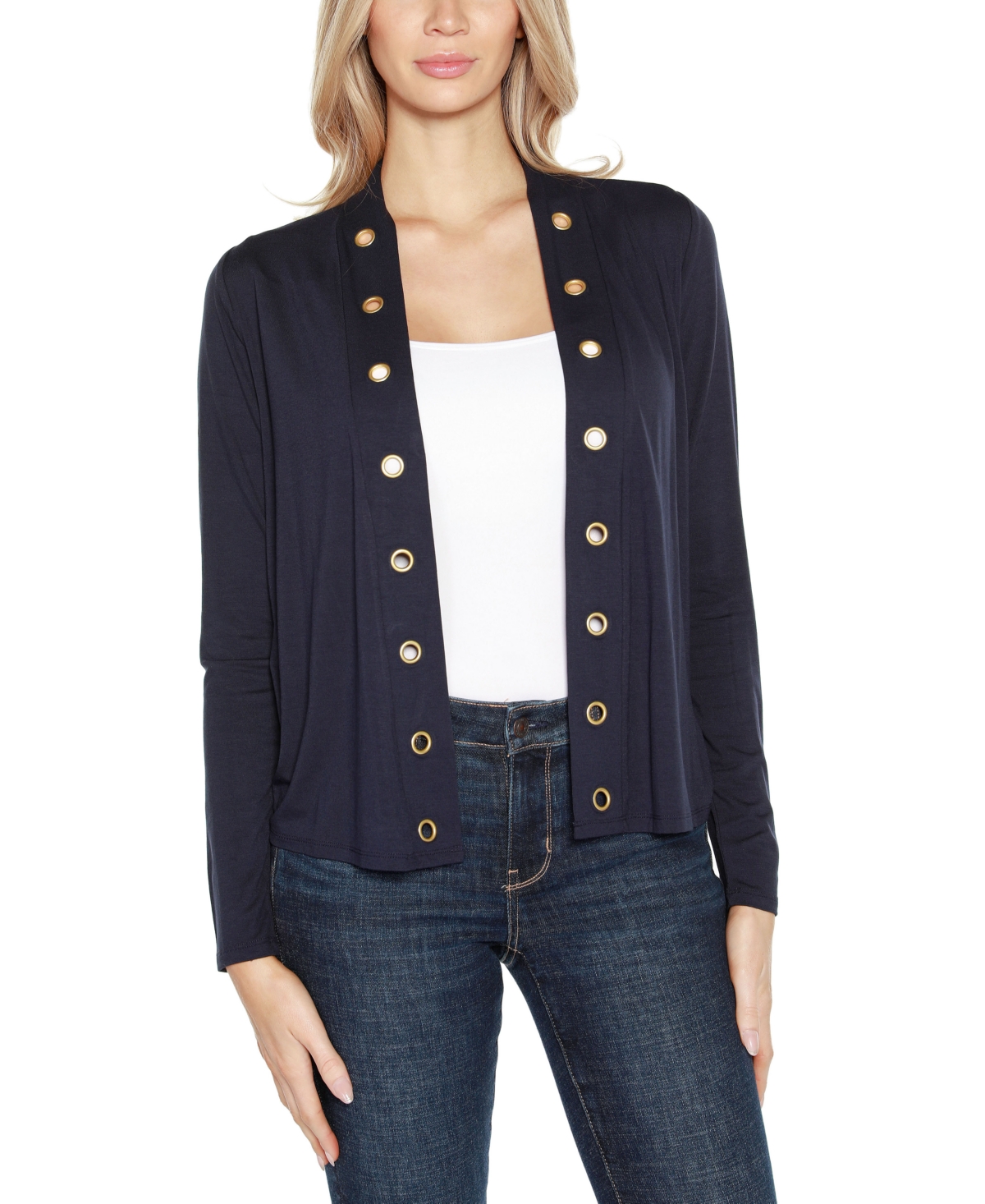 Women's Grommet Detail Cropped Knit Cardigan - Hgry/gld