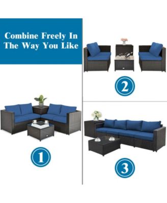 4 Pieces Outdoor Patio Rattan Furniture Set with Loveseat and Storage Box