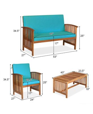 SUGIFT 4 Pieces Patio Solid Wood Furniture Set with Water Resistant Cushions