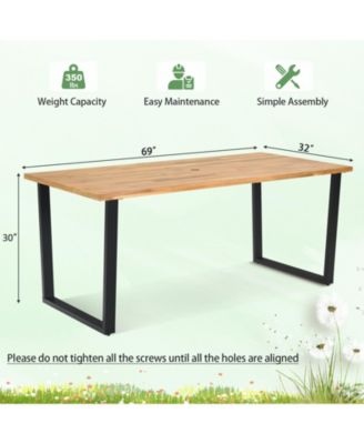 6-Person Acacia Wood Outdoor Dining Table with 2 Inch Umbrella Hole
