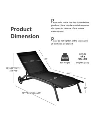 6-Poisition Adjustable Outdoor Chaise Recliner with Wheels