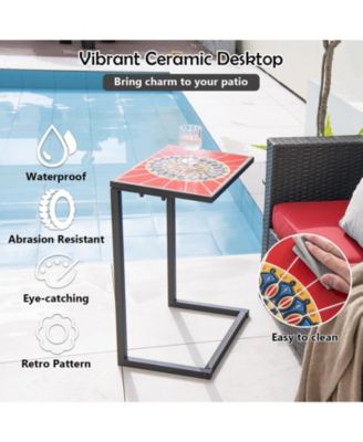 C-shaped Waterproof Outdoor Side End Table with Ceramic Top