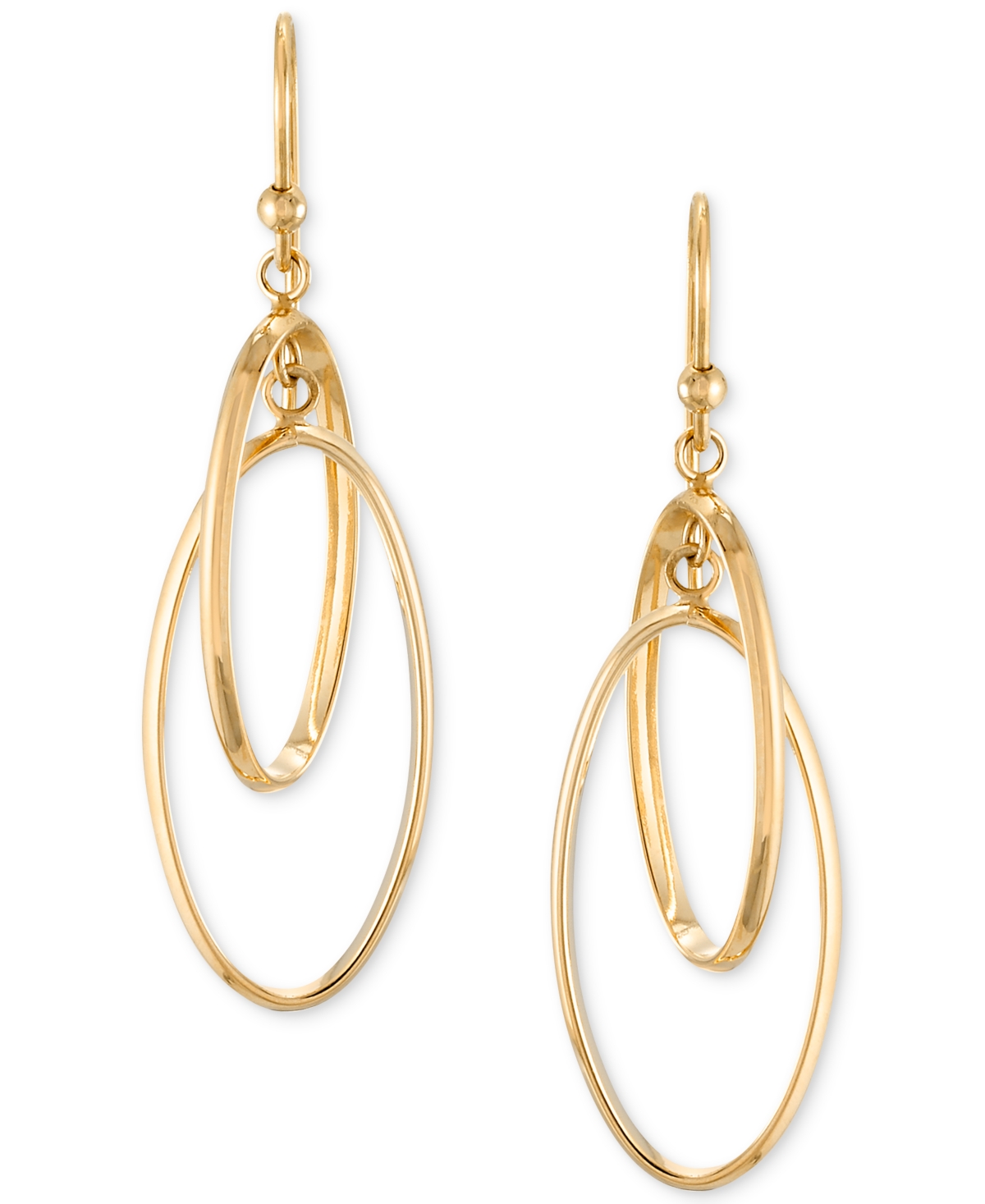 Shop Macy's Polished Interlocking Orbital Oval Drop Hoop Earrings In 10k Gold