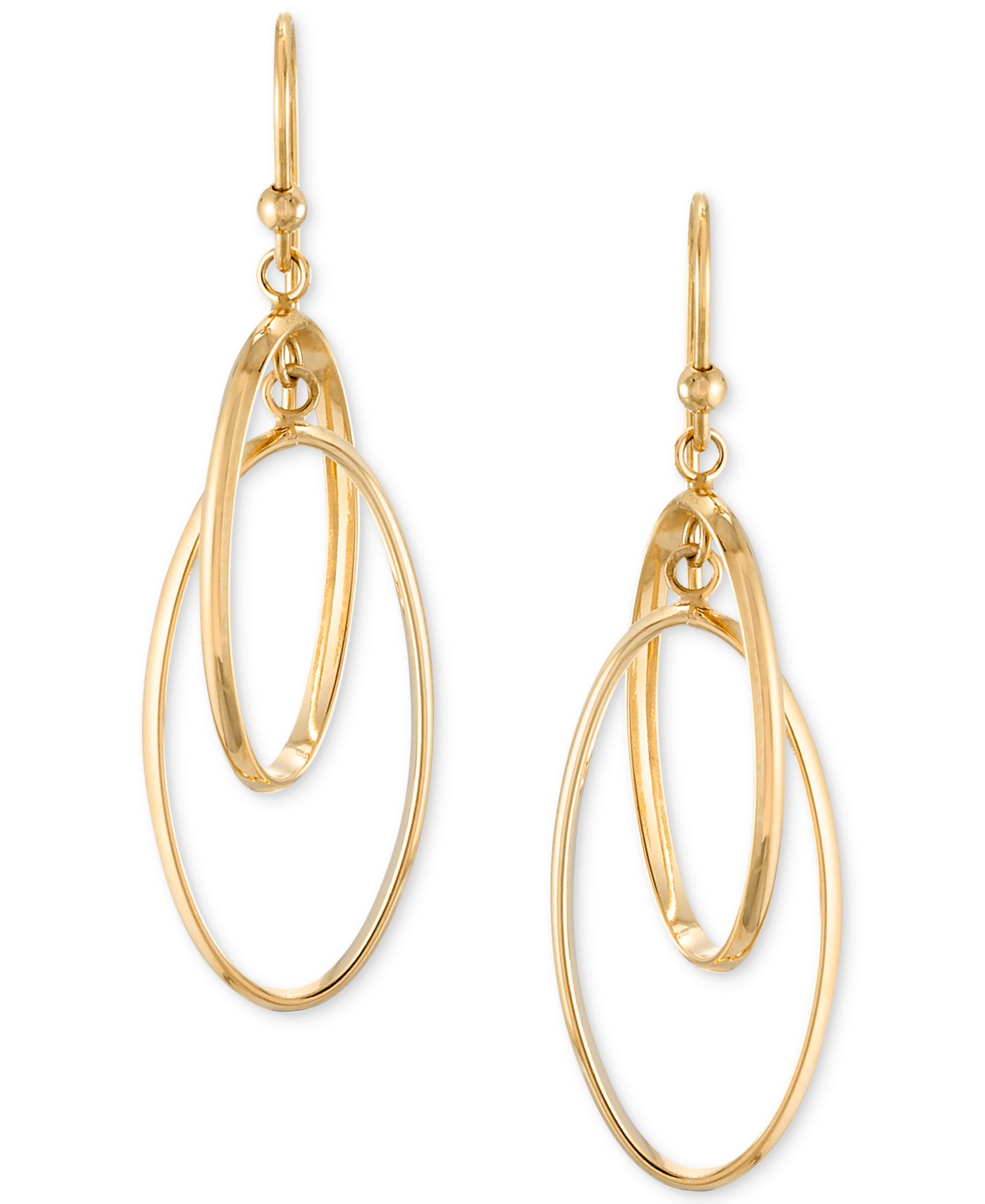 Polished Interlocking Orbital Oval Drop Hoop Earrings in 10k Gold
