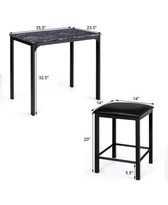 3 Pieces Dining Table Set with Faux Marble Tabletop and 2 Chairs