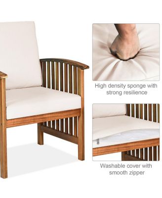 SUGIFT 4 Pieces Patio Solid Wood Furniture Set with Water Resistant Cushions