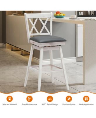 2 Pieces 29 Inch Swivel Counter Height Barstool Set with Rubber Wood Legs