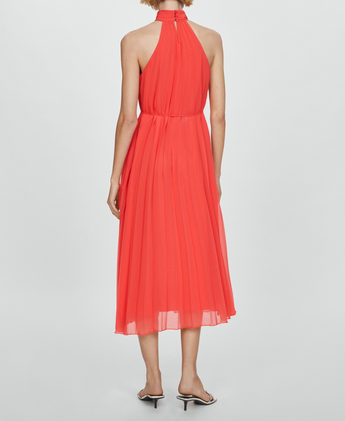 Shop Mango Women's Pleated Halter Neck Dress In Bright Red
