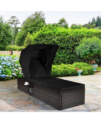 Outdoor Adjustable Cushioned Chaise Lounge Chair with Folding Canopy