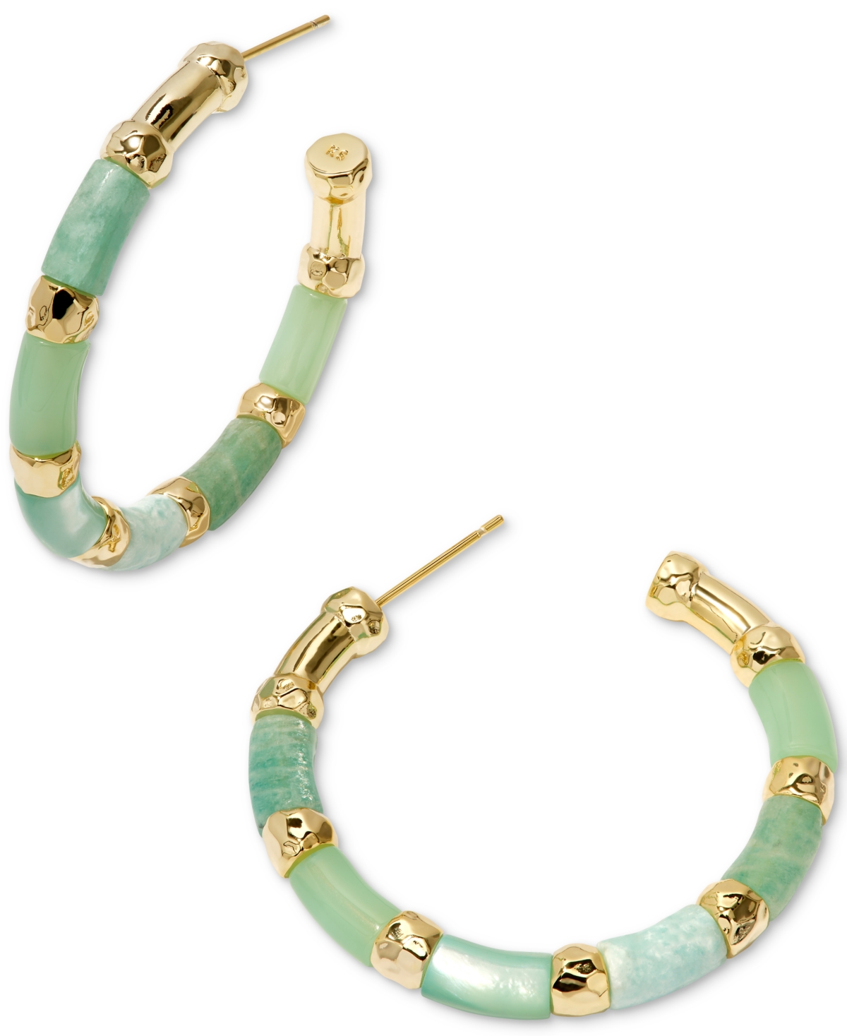 Kendra Scott 14k Gold-plated Medium Mixed Bead C-hoop Earrings, 1.27" In Green