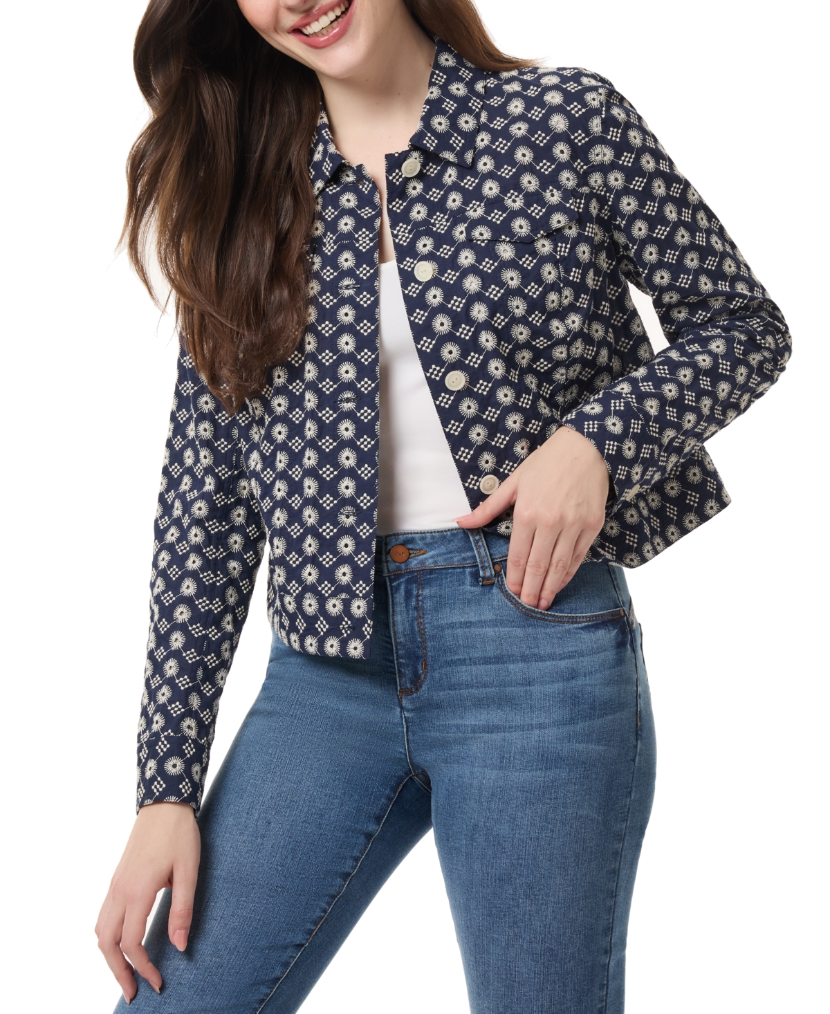 Women's Cotton Eyelet-Embroidered Jacket - Pacific Navy