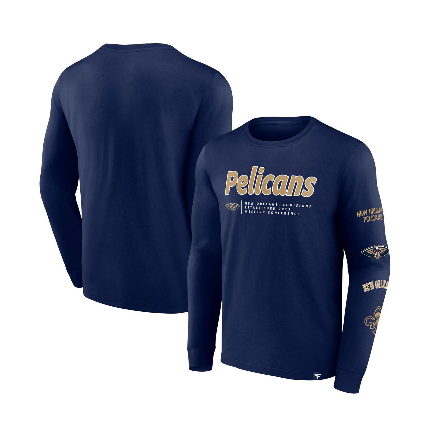 Мужская футболка Fanatics Branded Navy New Orleans Pelicans Baseline Long Sleeve — фото 1