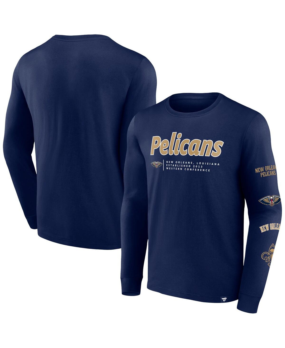 Shop Fanatics Branded Men's Navy New Orleans Pelicans Baseline Long Sleeve T-shirt In Ath Navy