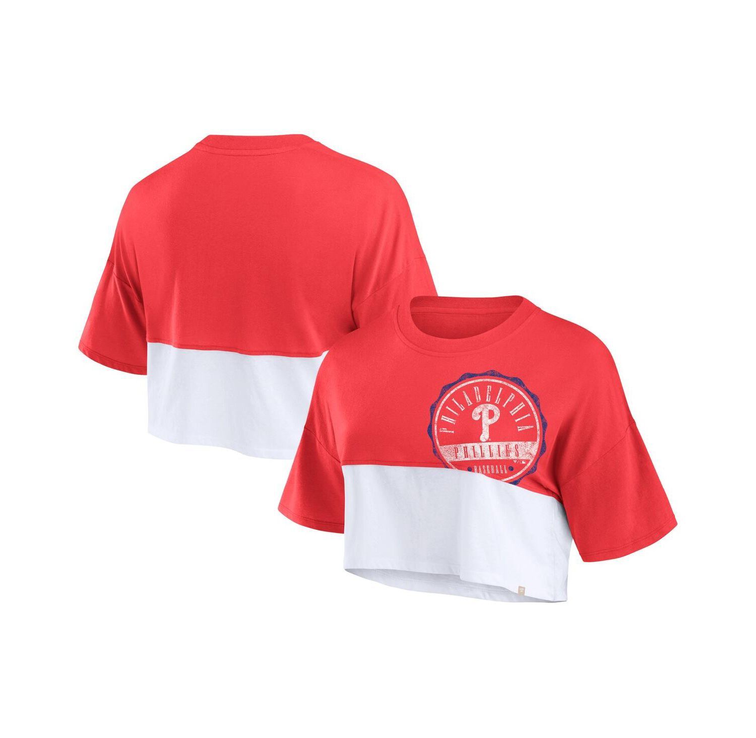 Branded Women's Red/White Philadelphia Phillies Color Split Boxy Cropped T-Shirt