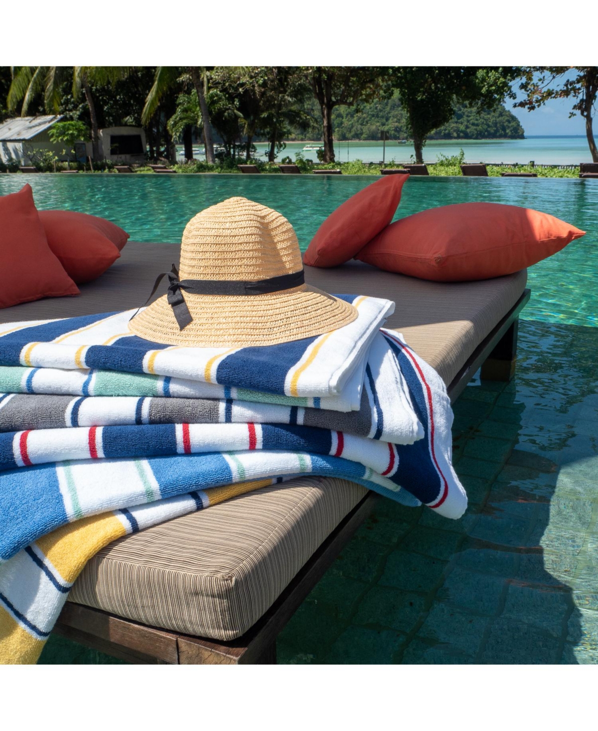 Aston and Arden Oversized Extra Thick Luxury Beach Towel (35x70 in., 600 Gsm), Pinstriped, Soft Ringspun Cotton Resort Towel -blue