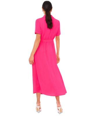 Women's Short-Sleeve Belted Midi Shirtdress