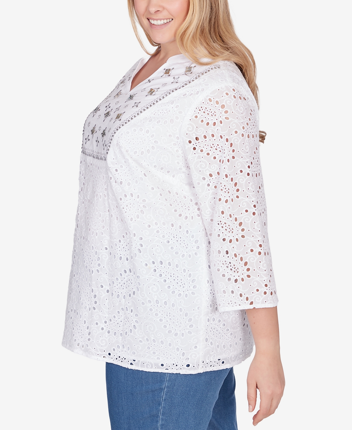Shop Ruby Rd. Plus Size Embellished Paisley Eyelet Top In White