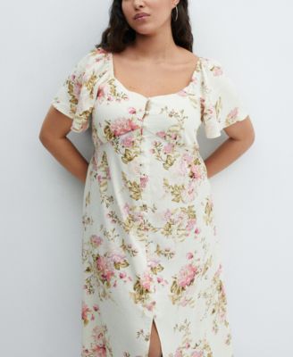 Mango Women's Buttoned Linen-Blend Dress - Macy's