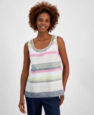 Red & White Striped Embellished Top for Women main image 1