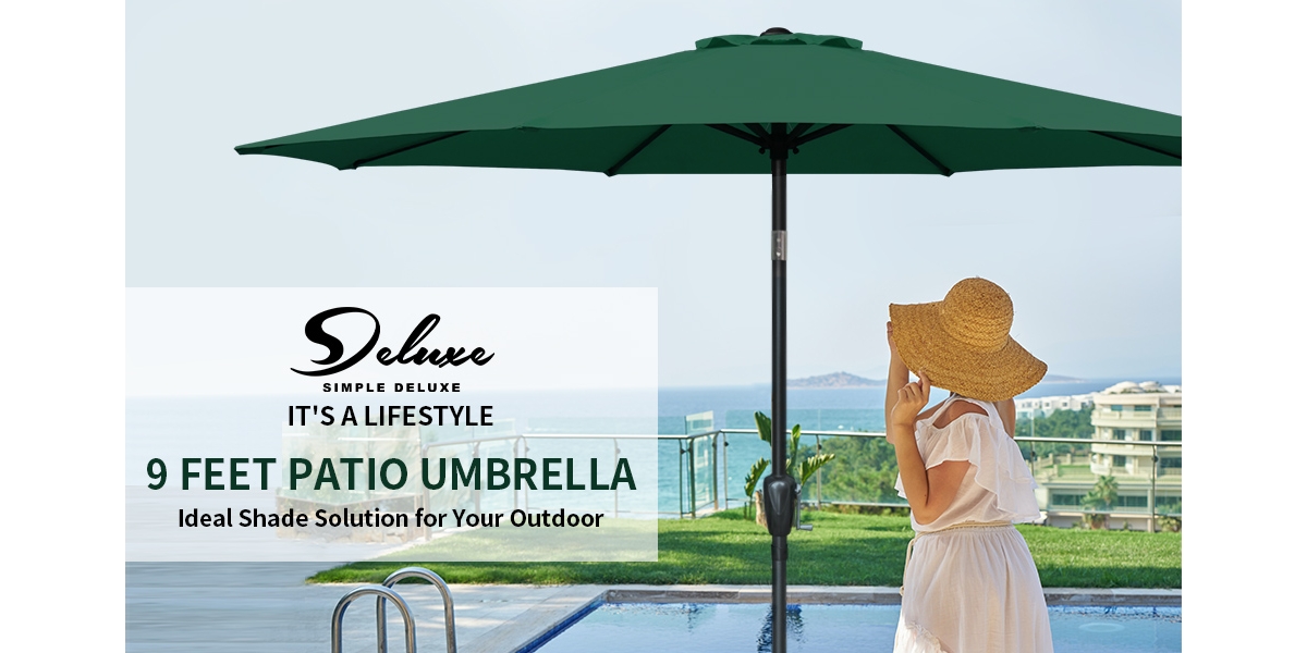 Streamdale Furniture Deluxe 9 Ft Outdoor Market Table Patio Umbrella With Button Tilt, Crank