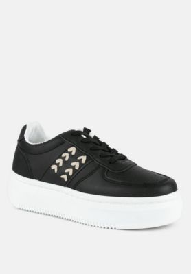 Women's Faux Leather Cross Stitch Detail Sneakers