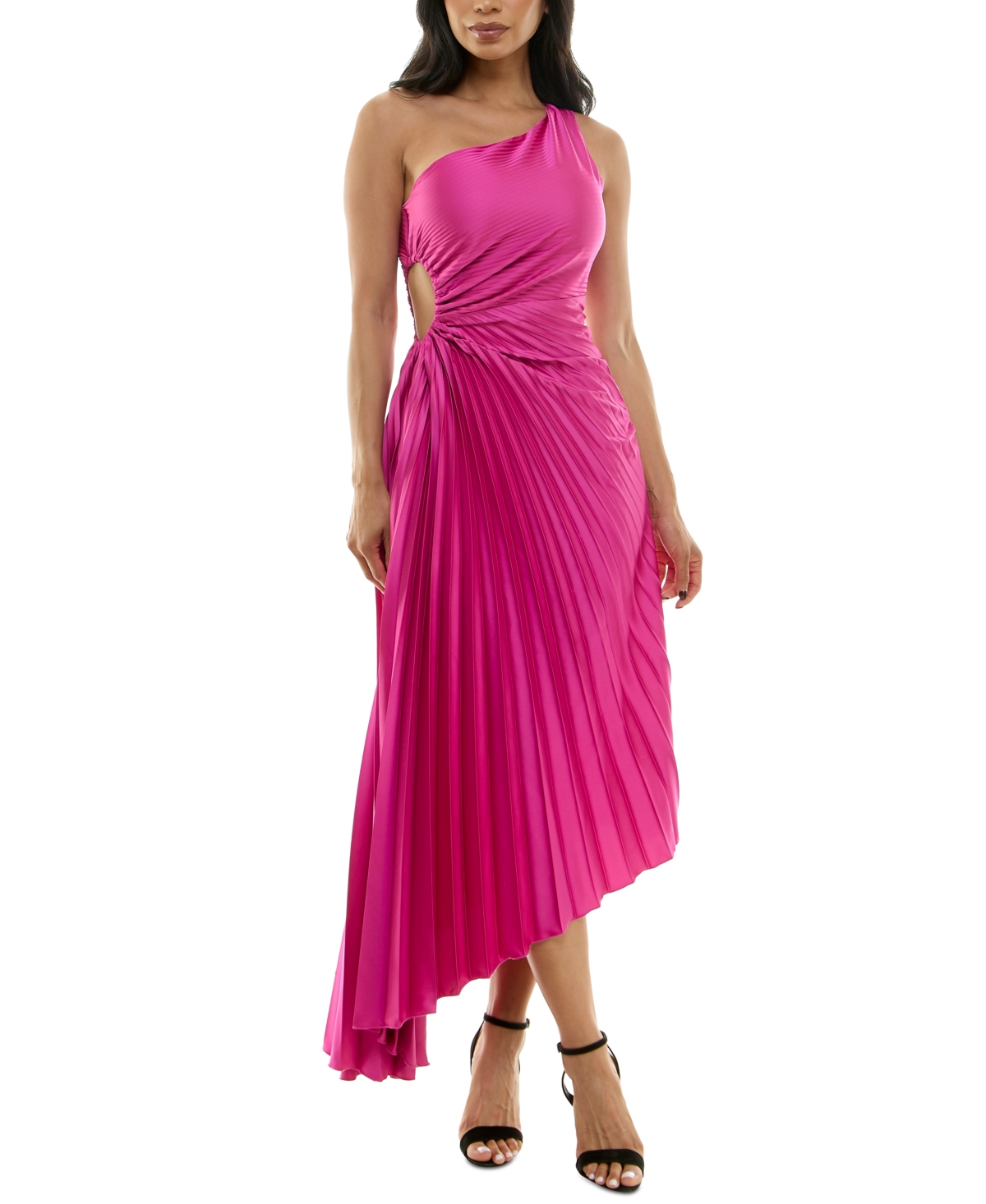 Juniors' Pleated Cutout One-Shoulder Gown - Pink