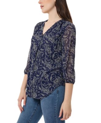Women's Kelly Printed Sheer-Sleeve Pleated Blouse