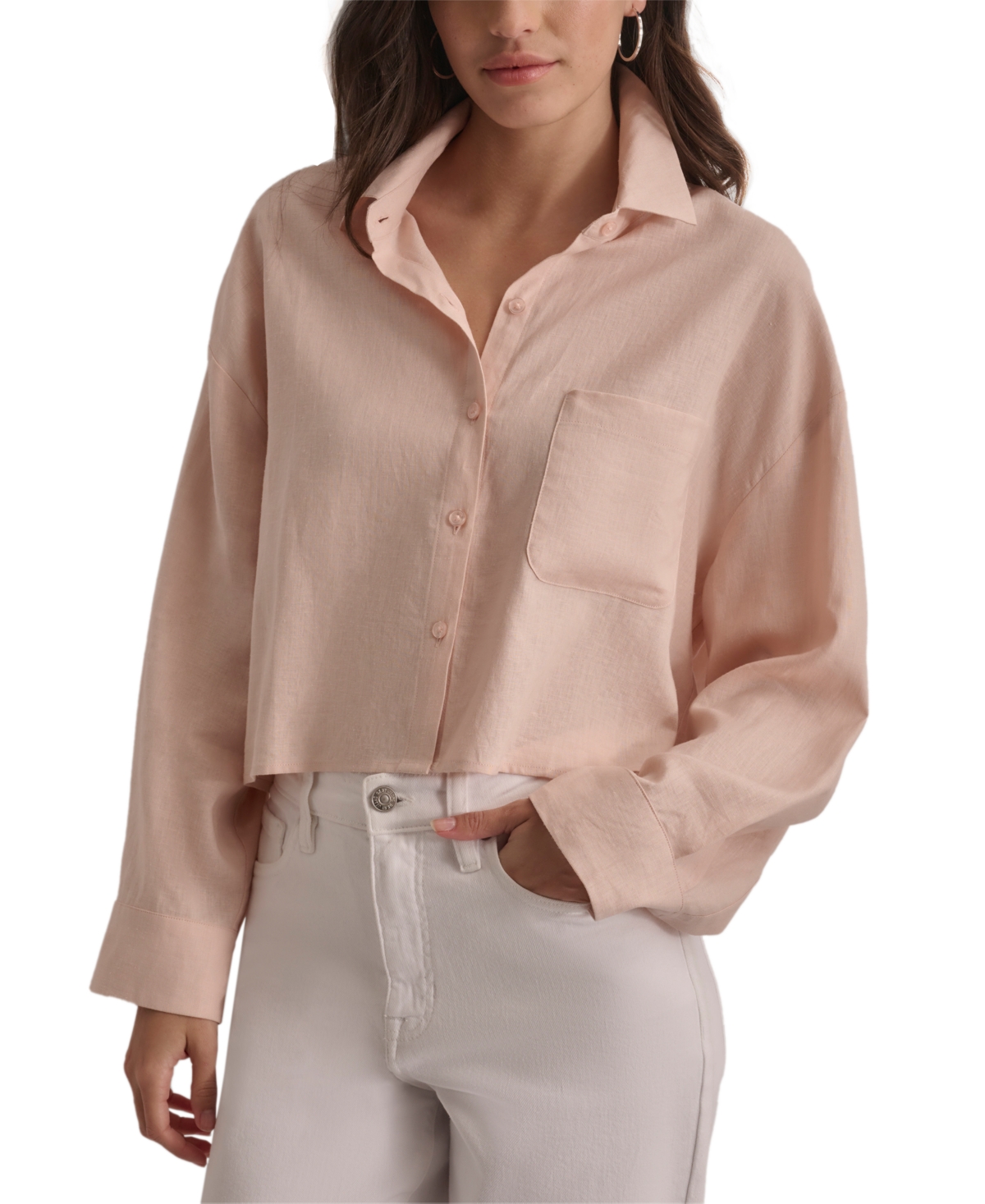 Women's Oversized Cropped Button-Front Shirt - Nat - Natural