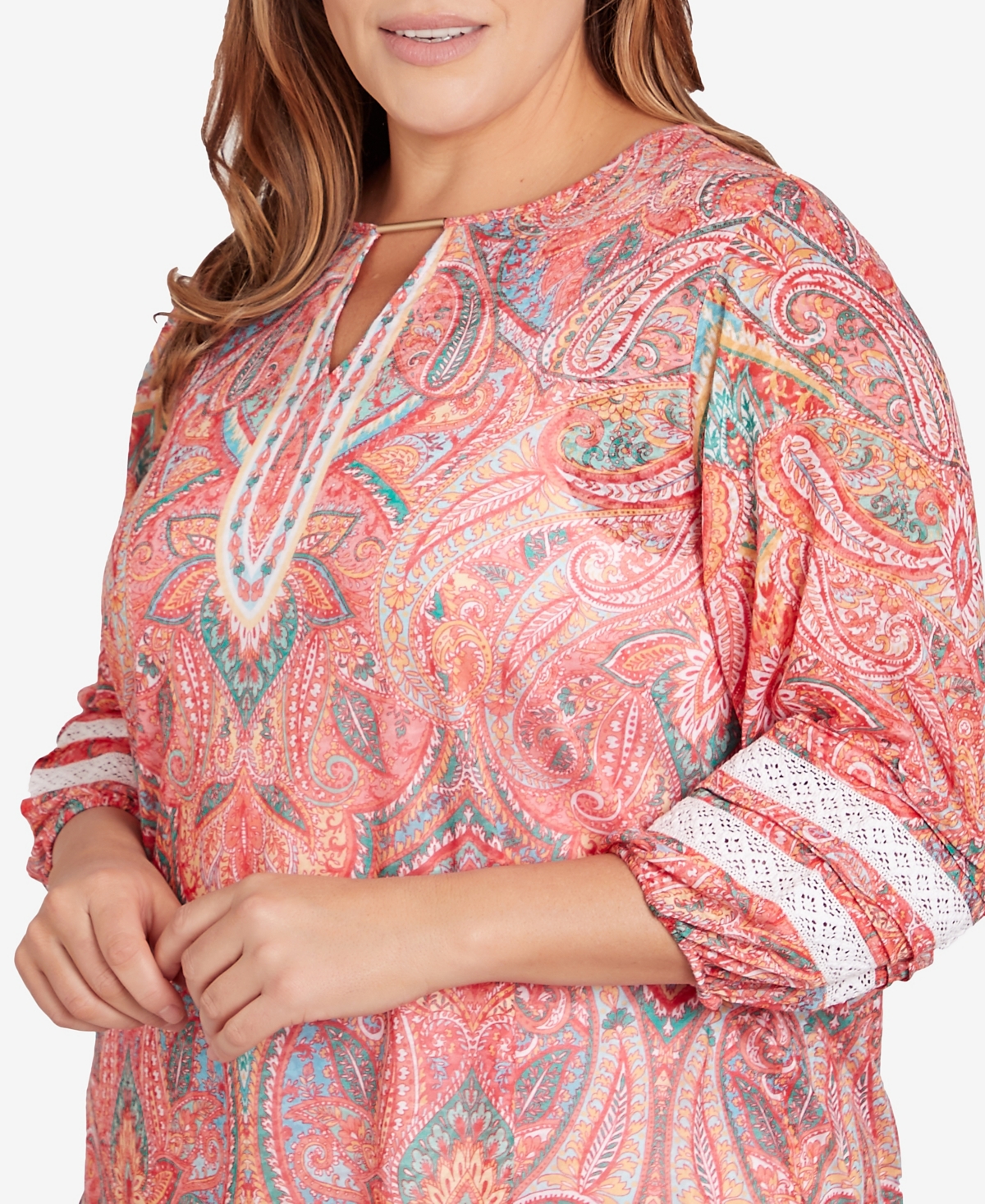 Shop Ruby Rd. Plus Size Paisley Lace Knit Top In Punch Multi