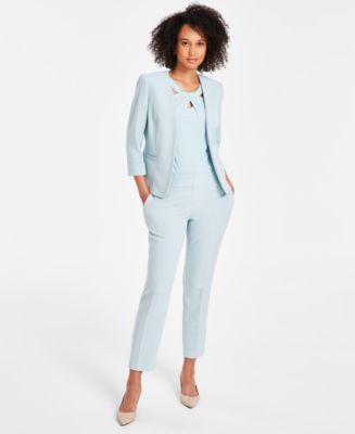 Kasper Women's Stretch Crepe Open-Front Roll-Sleeve Jacket