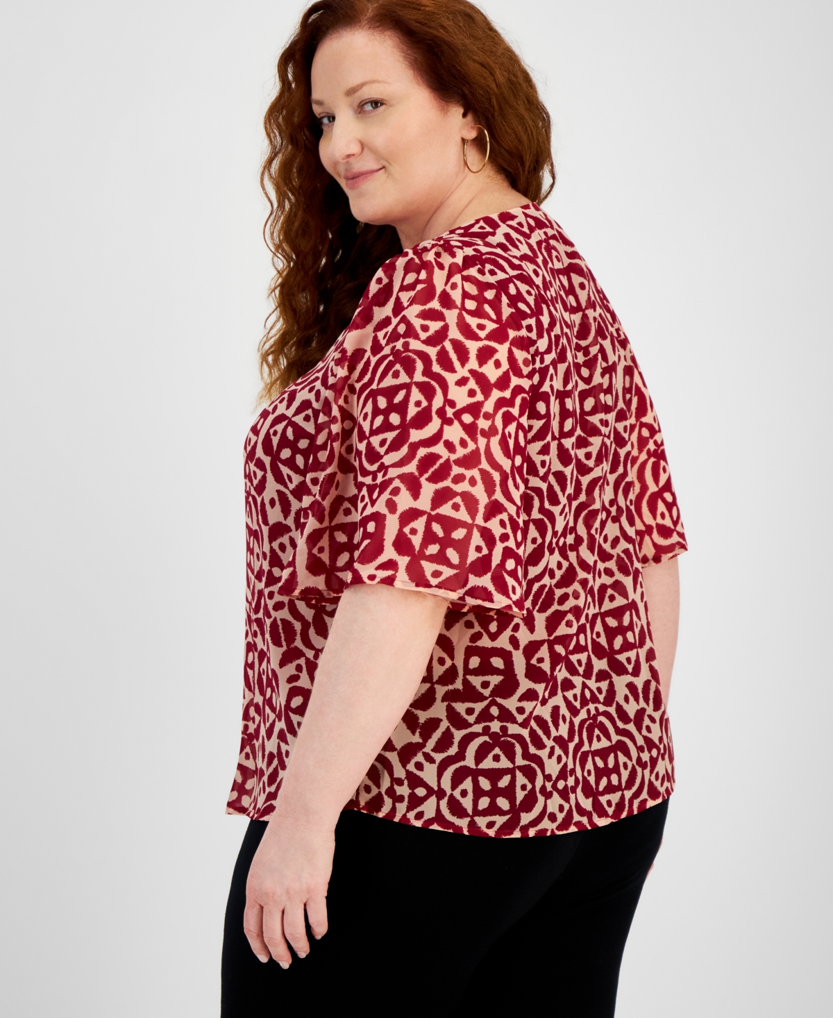 Jm Collection Plus Size Printed V-Neck Necklace Top, Created for Macy's