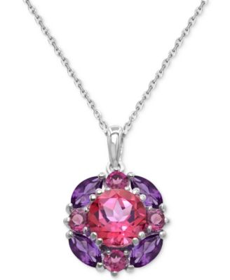 Macy's - Lab Grown Opal (1-1/5 ct. t.w.) & Lab Grown Swiss Blue Topaz (1-1/5 ct. t.w.) Cluster 18" Pendant Necklace in Sterling Silver (Also in Multi-Gemstone)