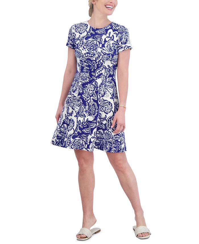 Jessica Howard Women's Metallic Floral Print Dress Charcoal Size 1
