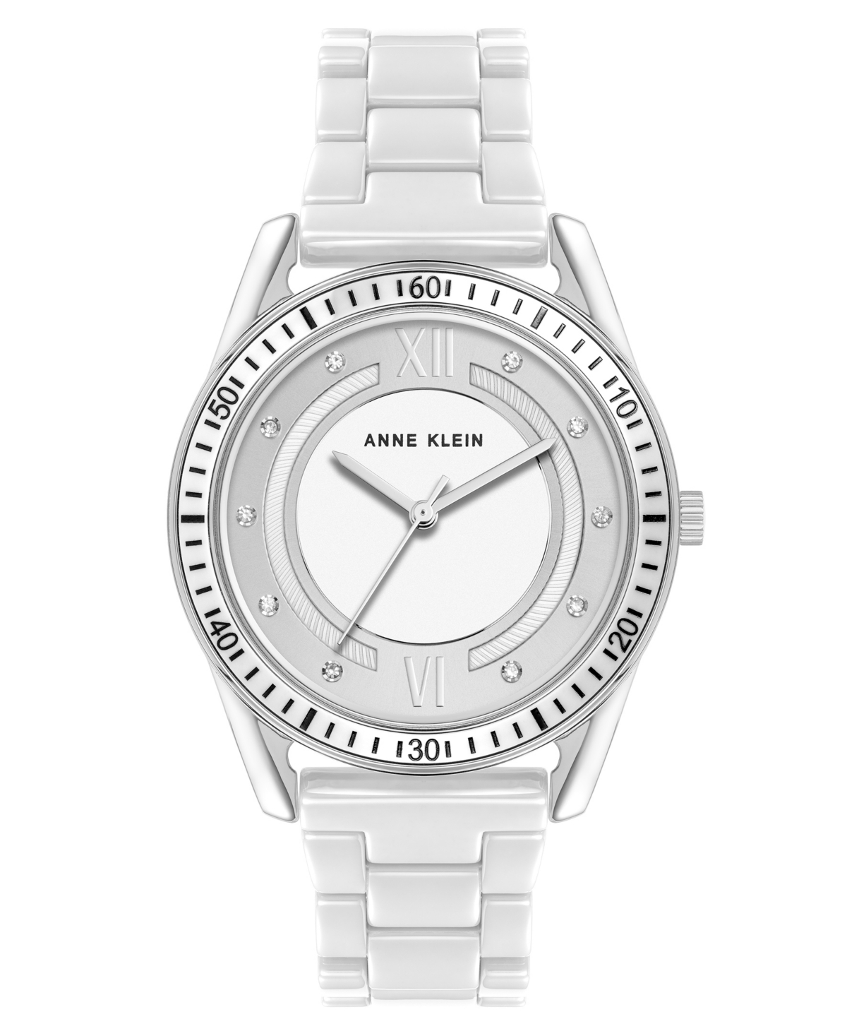 Anne Klein Women's Quartz White Ceramic Link Bracelet Watch, 42mm In Metallic