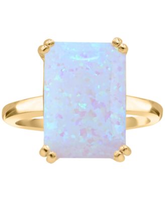 Lab-Grown Opal Emerald-Cut Statement Ring in 14k Gold-Plated Sterling Silver 