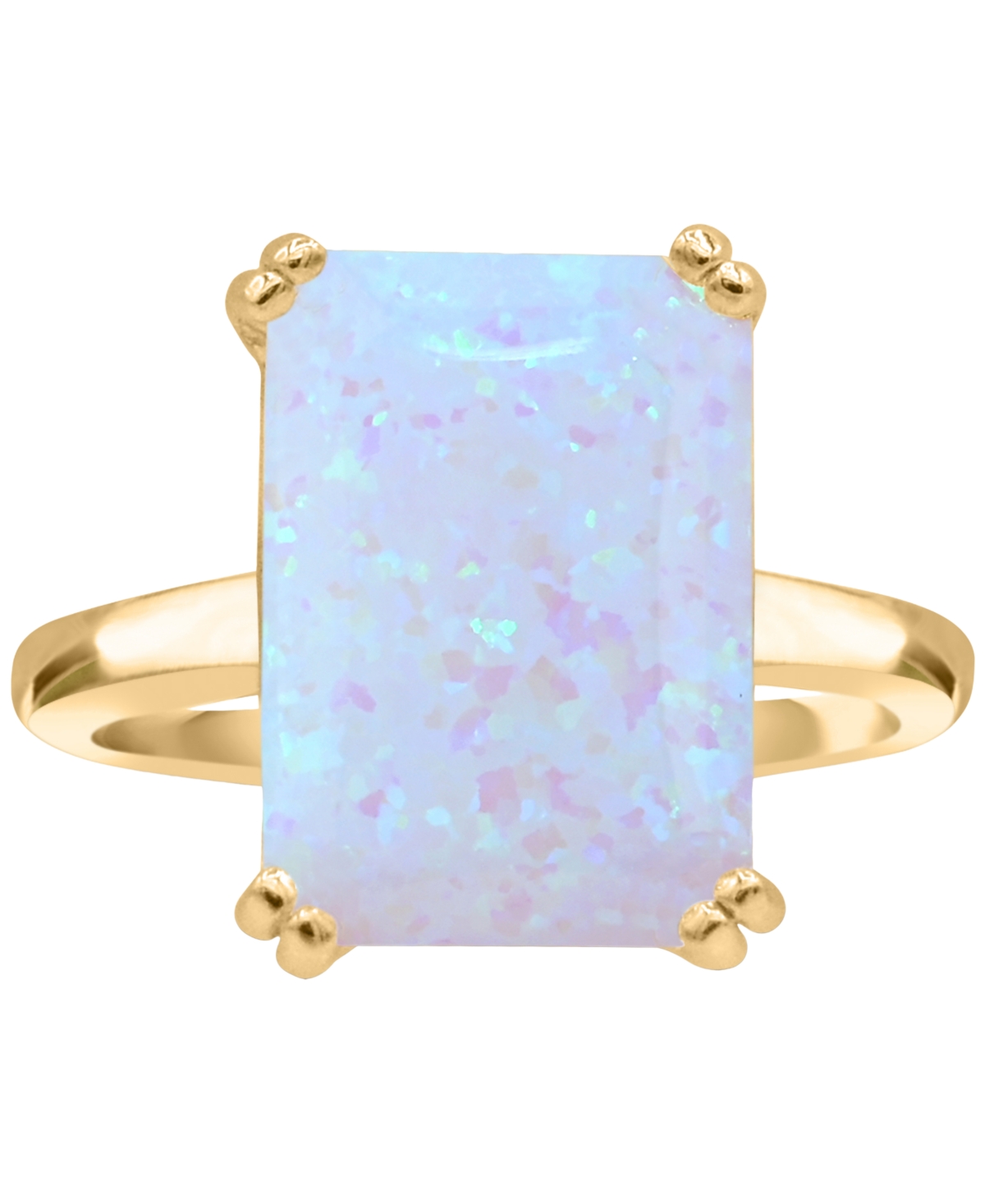 Macy's Lab-grown Opal Emerald-cut Statement Ring In 14k Gold-plated Sterling Silver In Opal