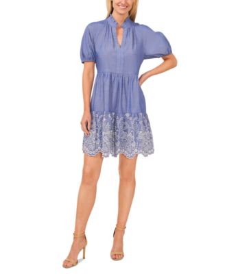 CeCe Women's Floral Embroidered Cotton Babydoll Dress