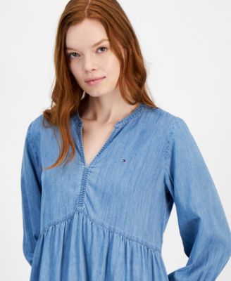 Tommy Hilfiger Women's Split-Neck Tiered Mini Dress