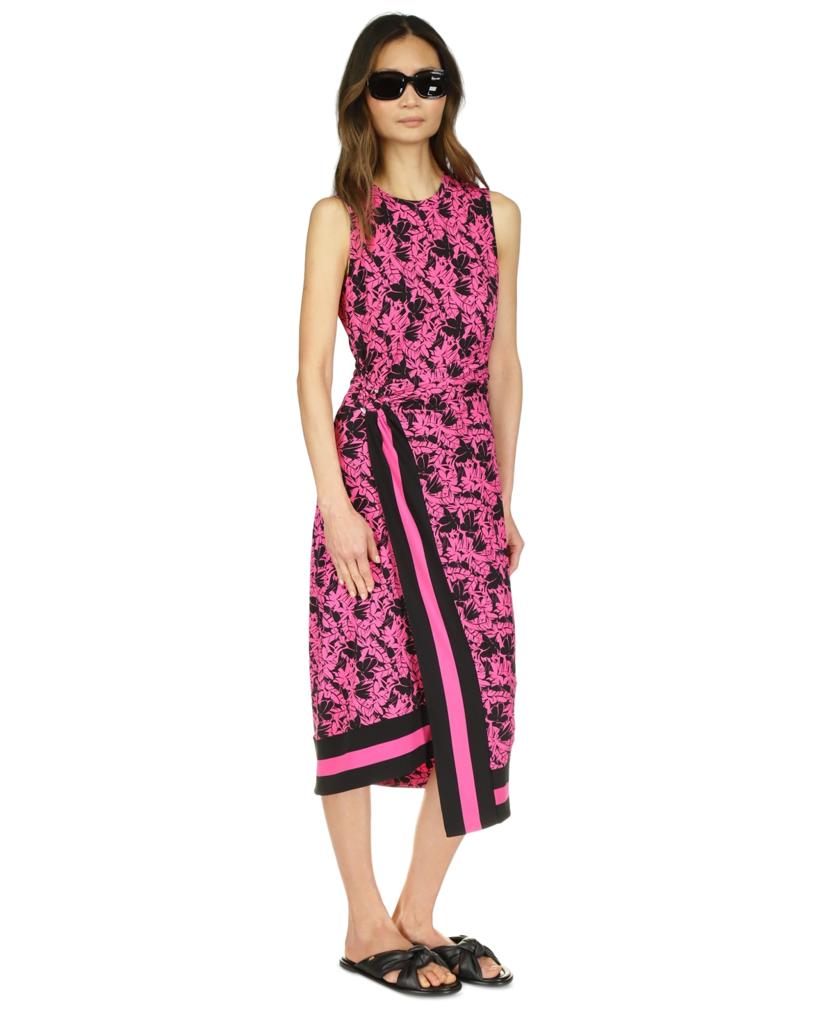 Shop Michael Kors Michael  Women's Printed Sleeveless Midi Dress In Cerise