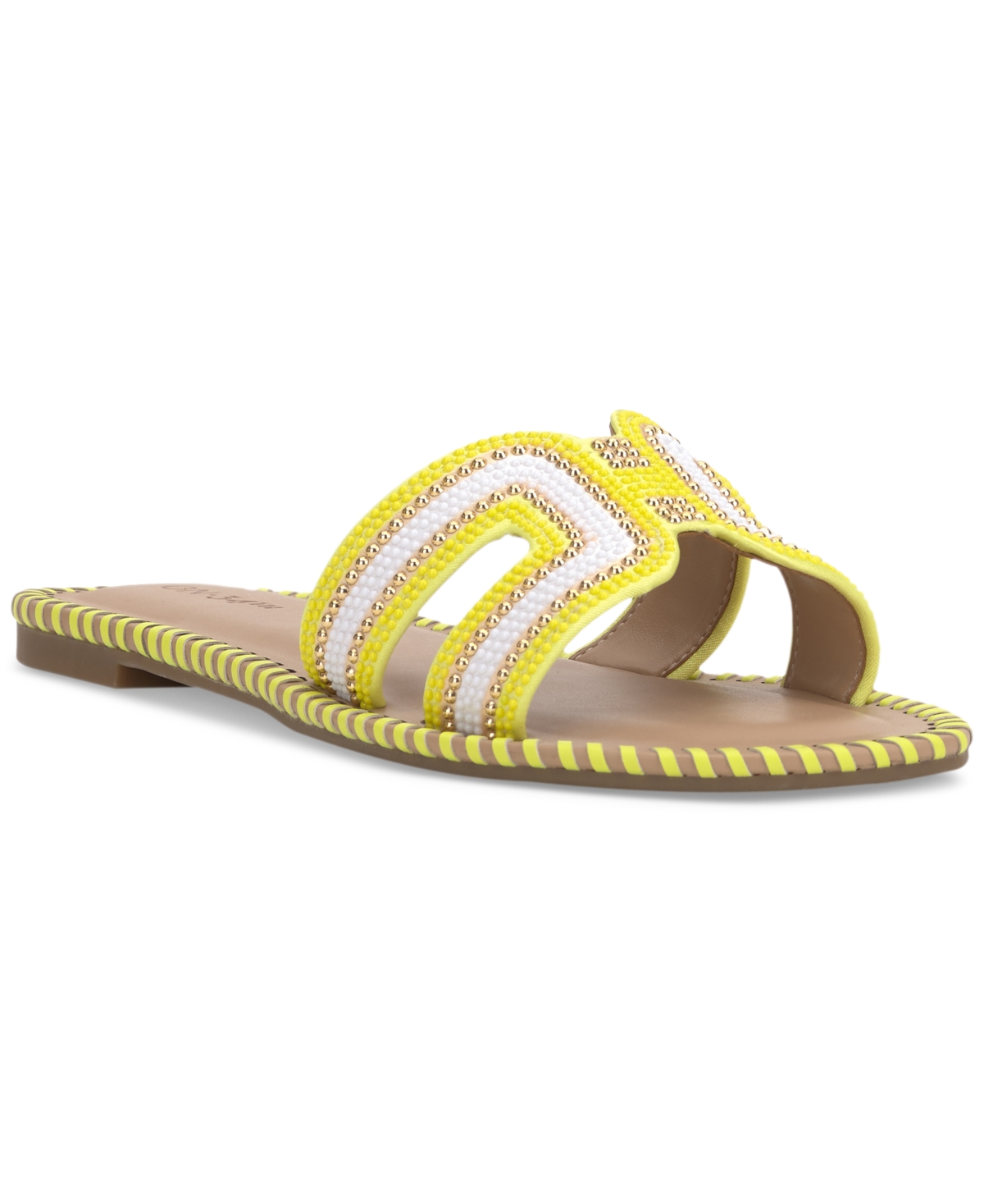 Women's Mansi Beaded H-Band Flat Sandals, Created for Macy's - Citron/White Beaded
