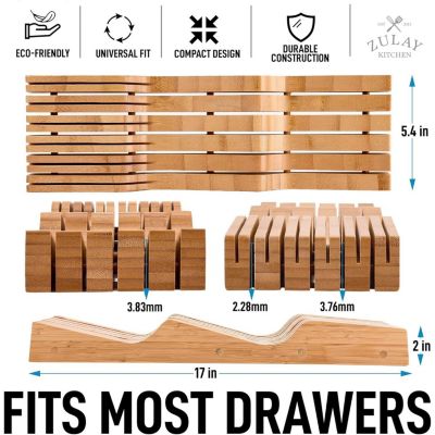 Bamboo Knife Drawer Organizer Insert - Edge-Protecting Knife Organizer Block Holds Up To 11 Knives