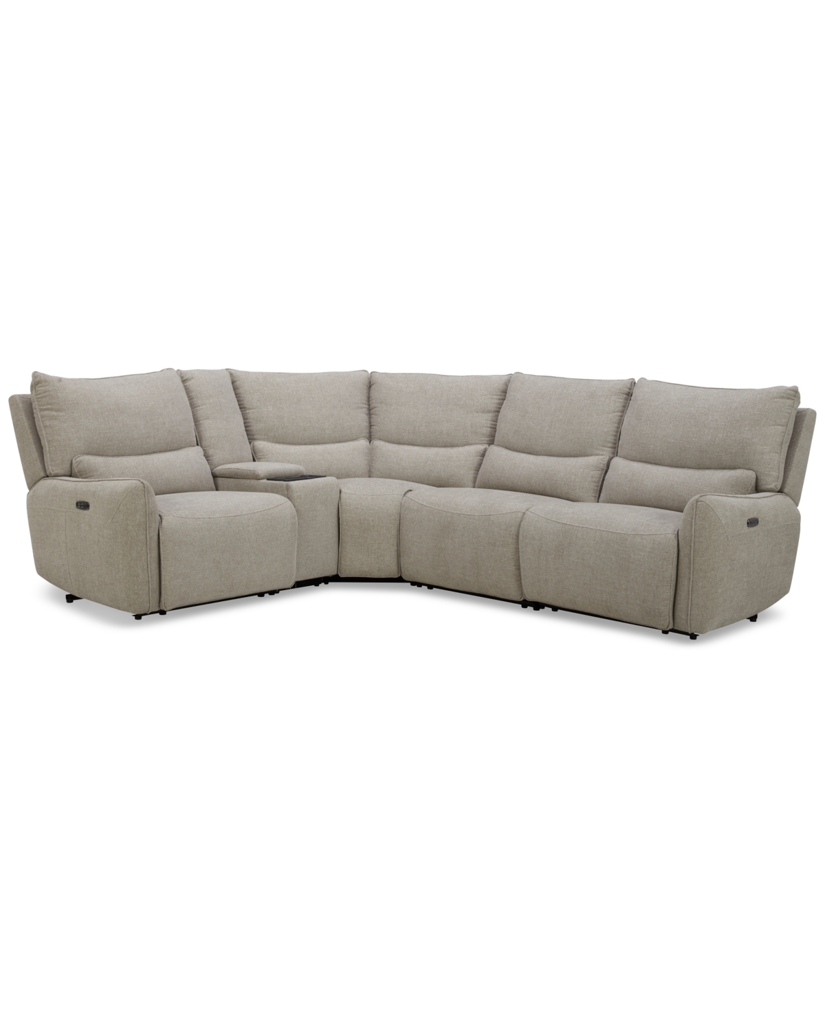 Shop Macy's Olper 5-pc. Fabric Zero Wall Sectional Sofa With Three Power Motion Pieces & Console, Created For Ma In Sand