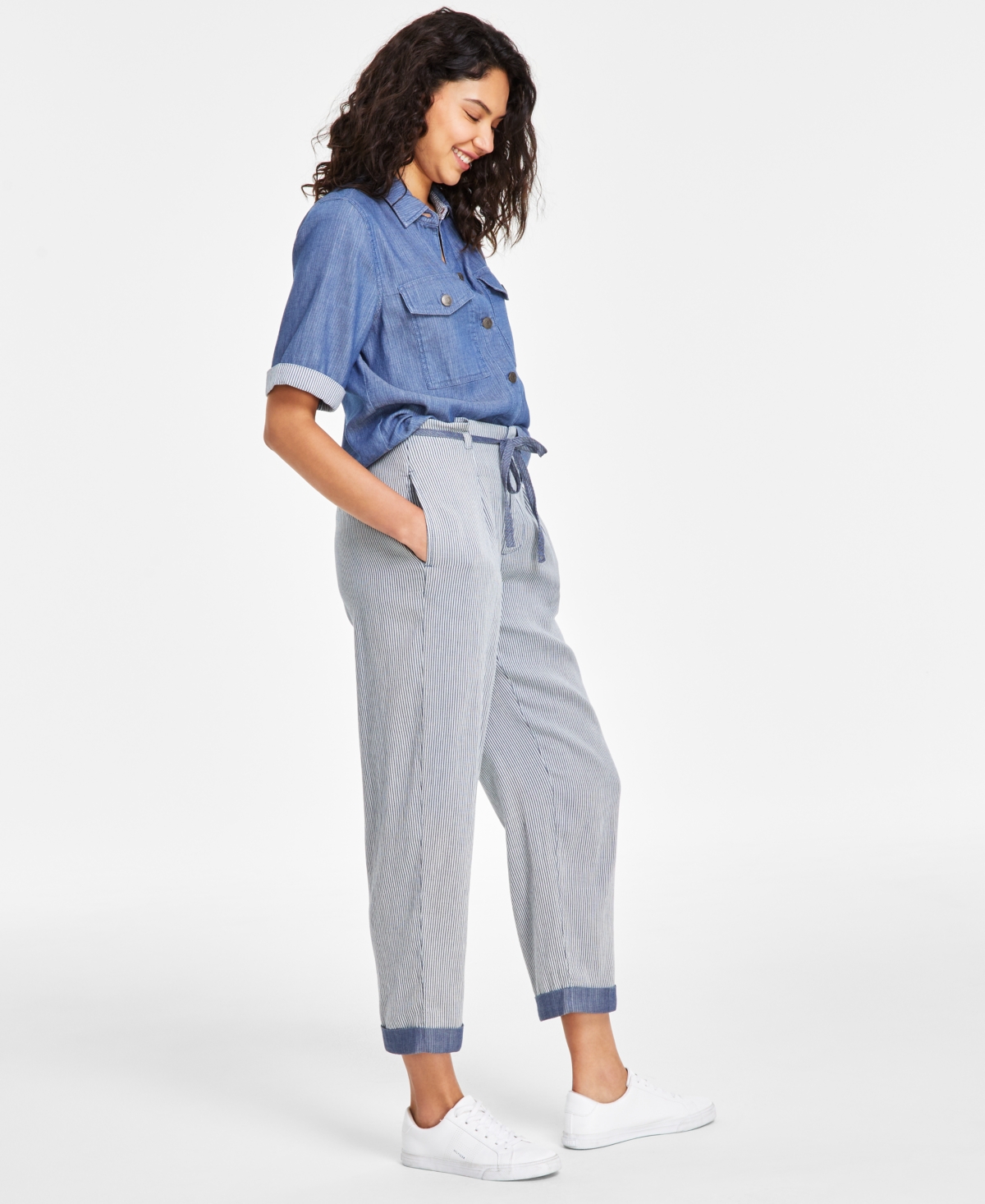 Tommy Hilfiger Women's Cotton High-Rise Tie Pants