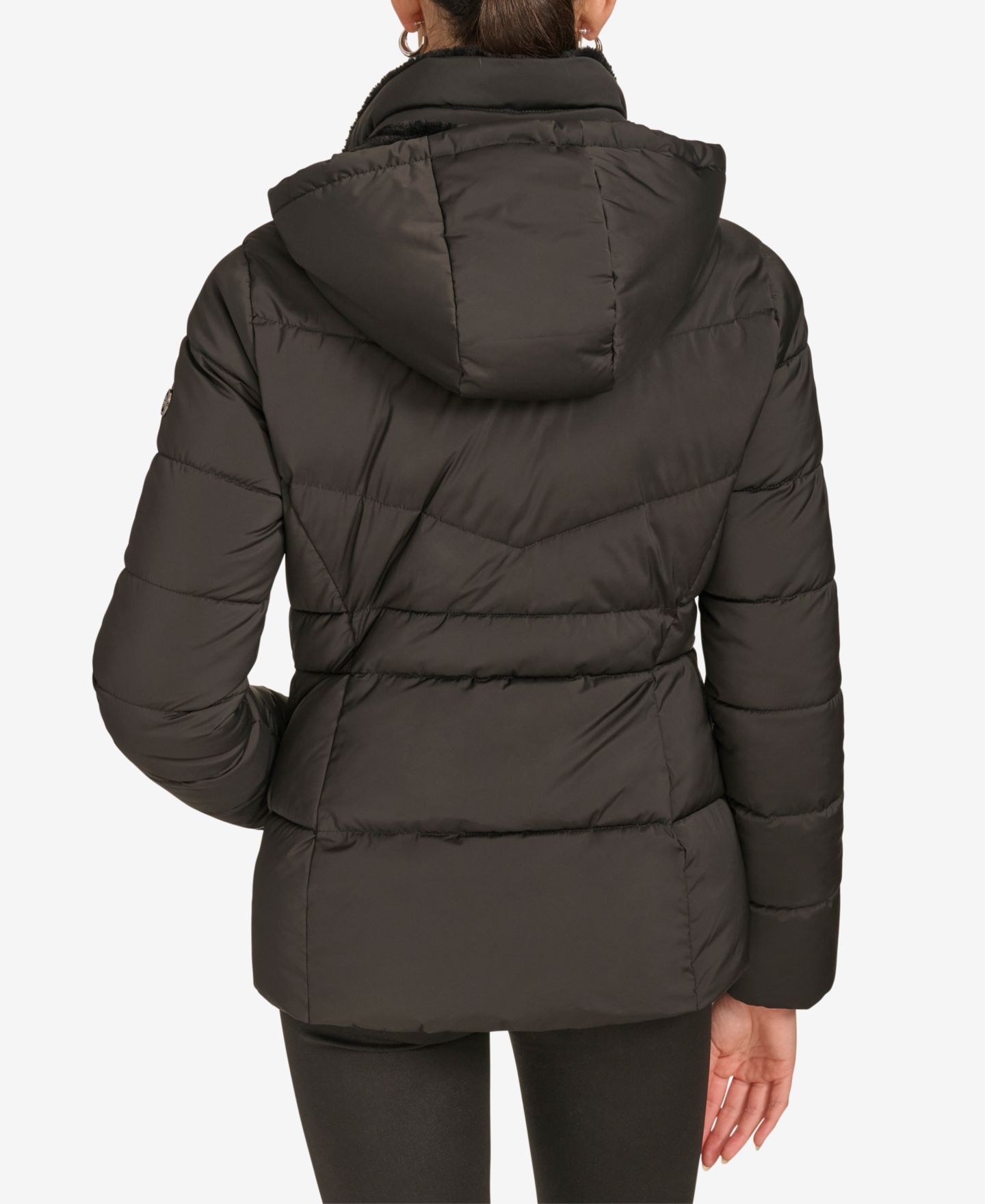 Женская куртка Calvin Klein Faux-Fur-Lined Hooded Puffer, цвет: Чёрный — фото 5