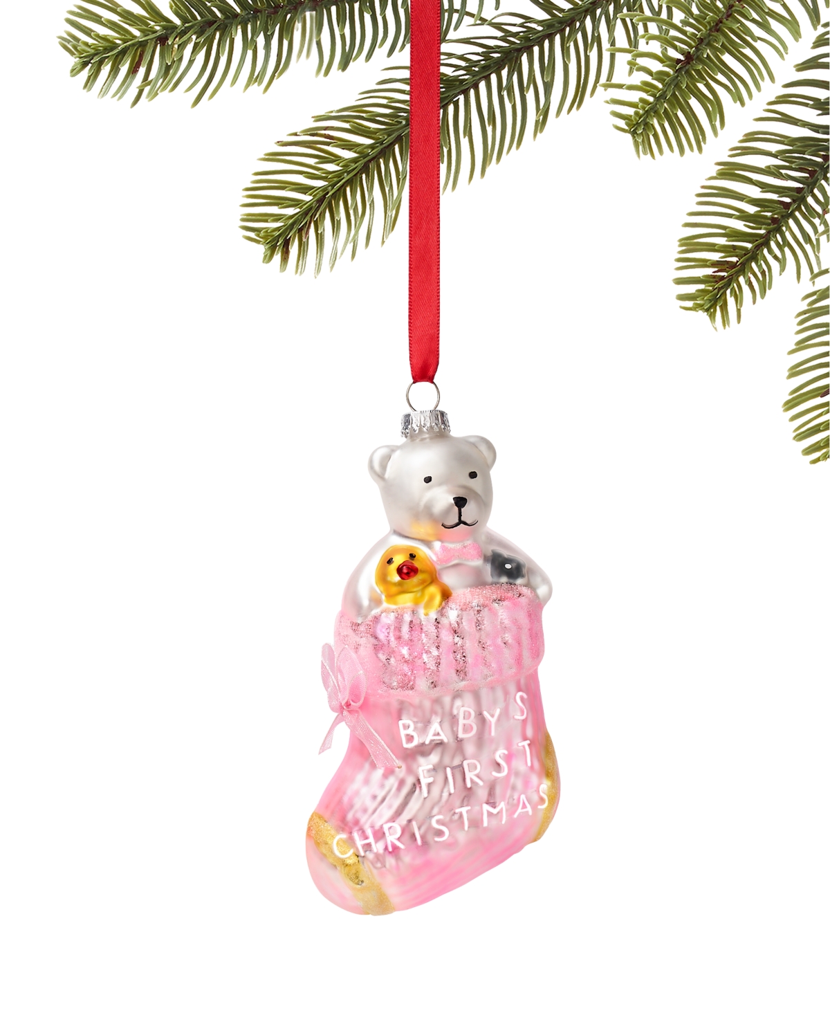 Holiday Lane Baby's First Pink Bear Stocking Ornament, Exclusively at Macy's
